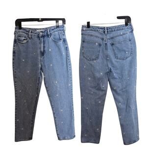 Pacsun Blue Denim High Rise Mom Jeans Embroidered Flowers 27